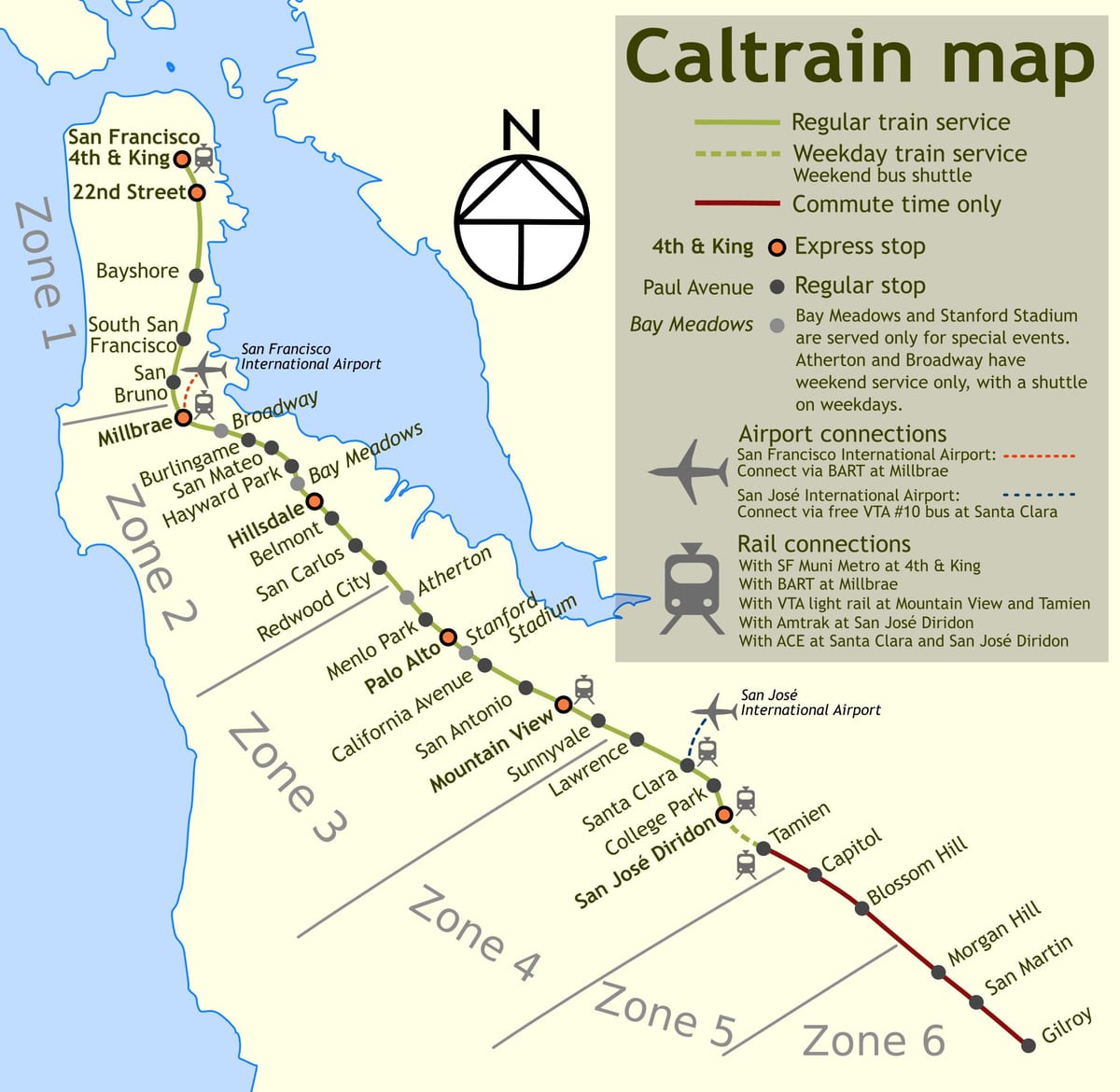 caltrain ਰੁਕ ਨਕਸ਼ਾ