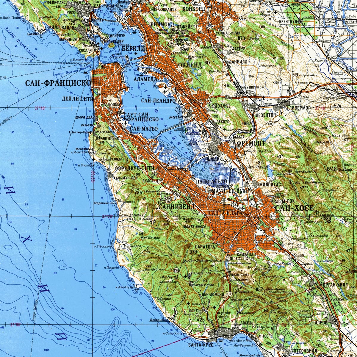 ਸਨ ਫ੍ਰੈਨਸਿਸਕੋ bay ਖੇਤਰ ਦੇ topographic ਨਕਸ਼ਾ