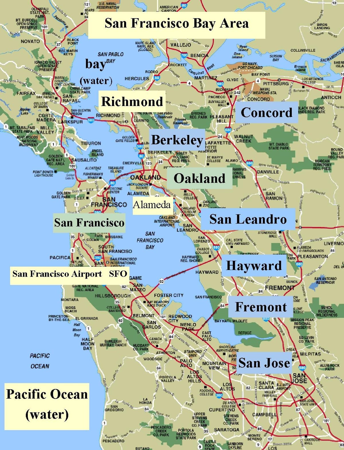 SFO bay ਖੇਤਰ ਦਾ ਨਕਸ਼ਾ