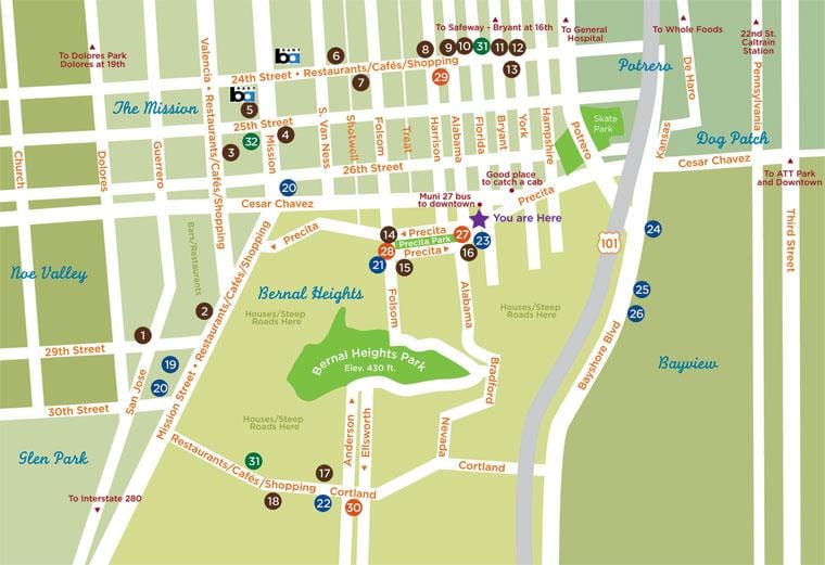 ਨਕਸ਼ਾ ਦੇ bernal heights ਸਨ ਫ੍ਰੈਨਸਿਸਕੋ