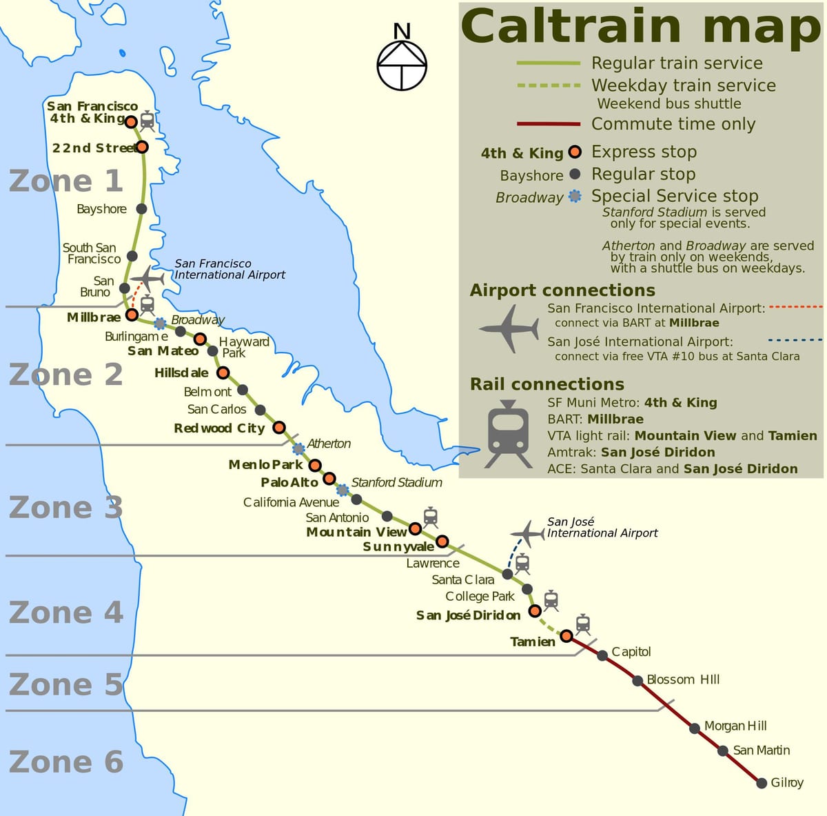 ਸਨ ਫ੍ਰੈਨਸਿਸਕੋ caltrain ਨਕਸ਼ਾ