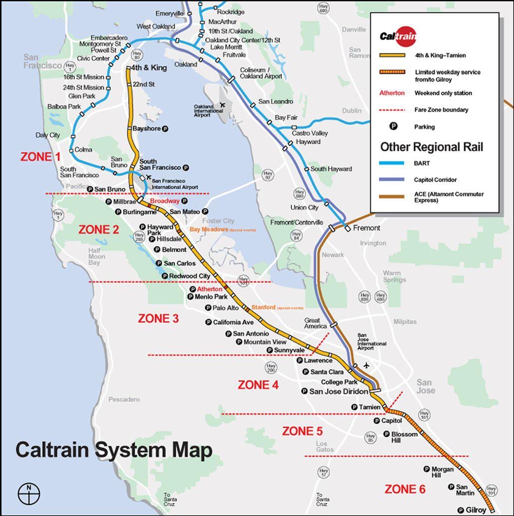 caltrain ਰਸਤਾ ਦਾ ਨਕਸ਼ਾ