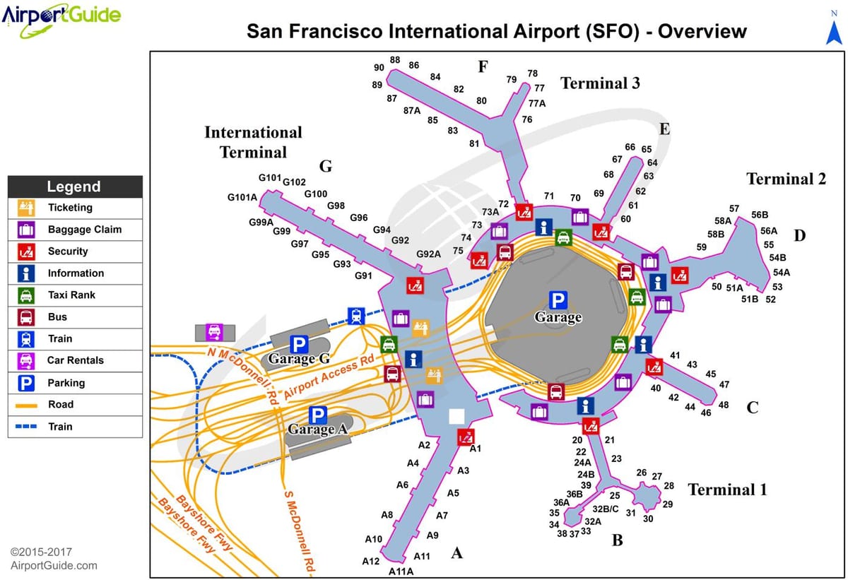 SFO ਇੰਟਰਨੈਸ਼ਨਲ ਨਕਸ਼ਾ