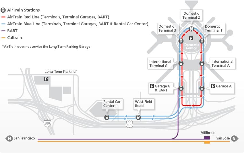 ਨਕਸ਼ਾ ਦੇ SFO airtrain