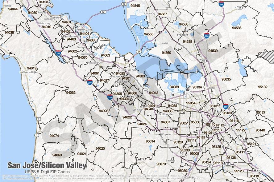 ਨਕਸ਼ਾ ਦੇ silicon valley zip ਕੋਡ