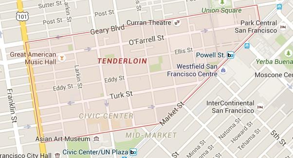 tenderloin ਸਨ ਫ੍ਰੈਨਸਿਸਕੋ ਨਕਸ਼ਾ
