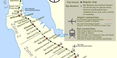 Caltrain ਰੁਕ ਨਕਸ਼ਾ