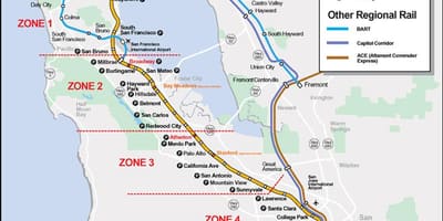 Caltrain ਰਸਤਾ ਦਾ ਨਕਸ਼ਾ
